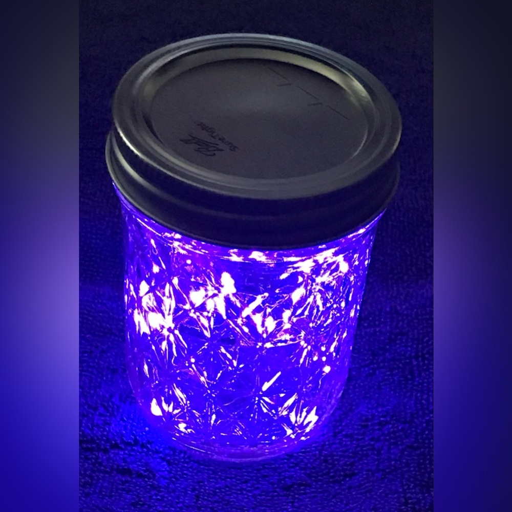 PURPLE 1/2 PINT MASON JAR w/ LED FAIRY-LIGHTS/HANDMADE